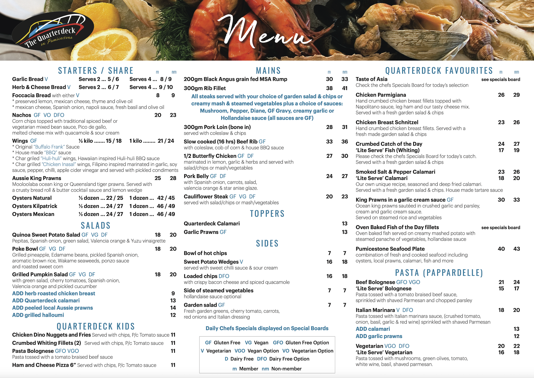 Our Menu - Caloundra Power Boat Club